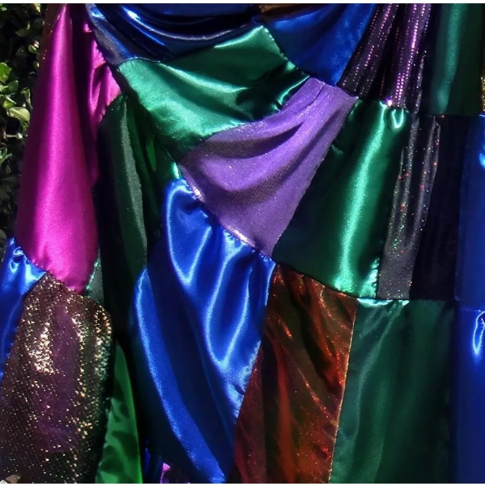 Peacock colors satin skirt patchwork boho size M - Picture 5 of 6